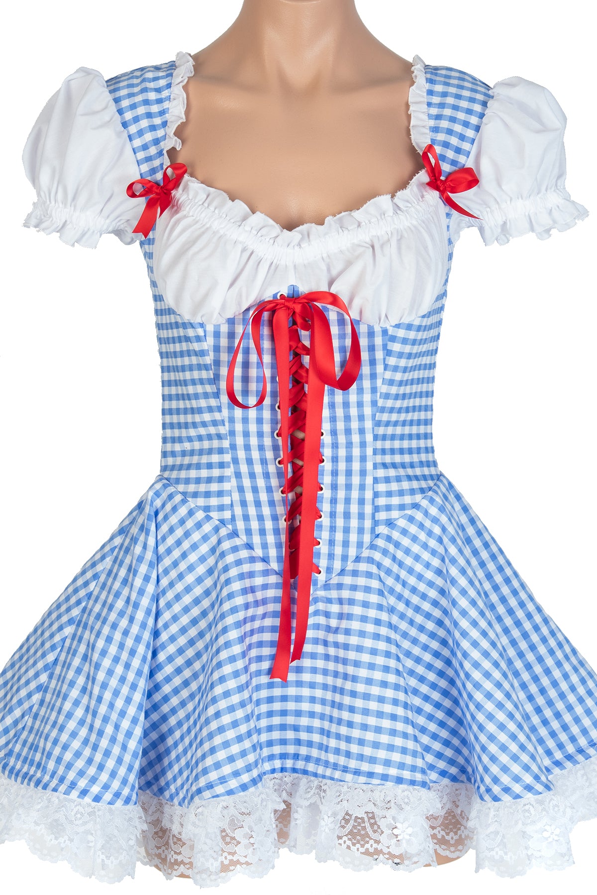 Gingham Lace-Up Ruffle Dress