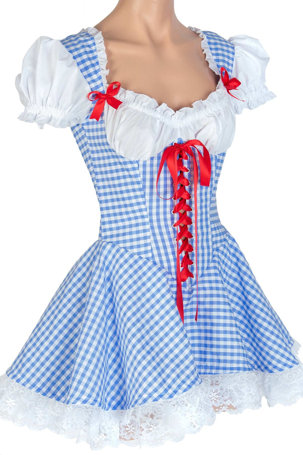 Gingham Lace-Up Ruffle Dress