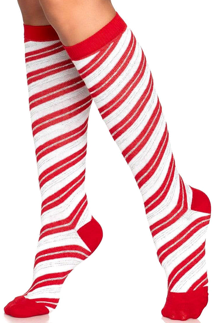 Candy Cane Shimmer Lurex Knee Socks