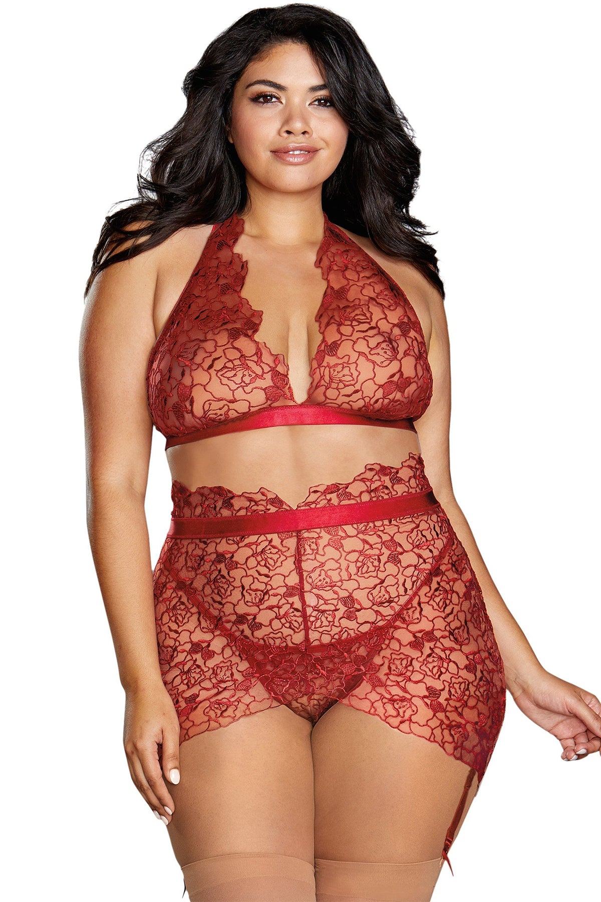 Floral Embroidery Bralette & Garter Skirt