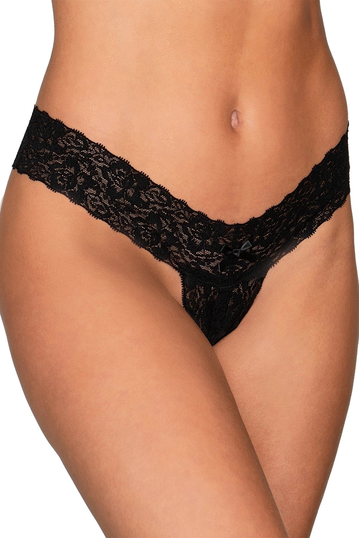 Stretch Lace Open Crotch Thong