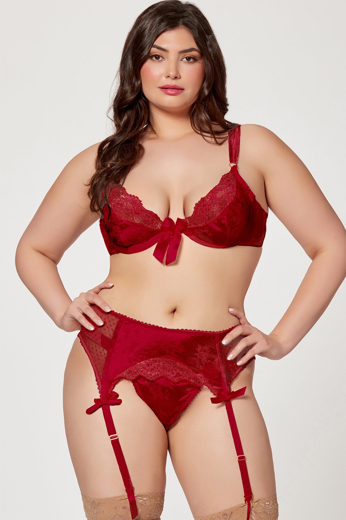 Satin Dot Mesh Bra & Garterbelt Set