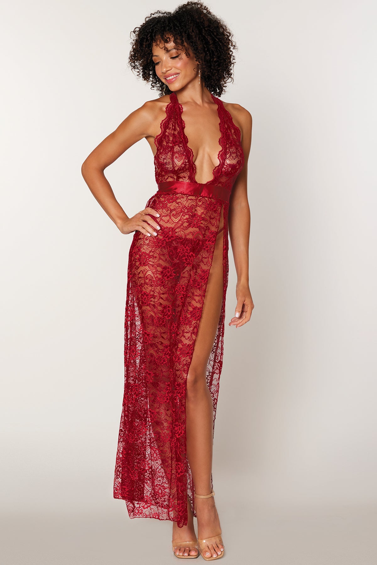 Lace Ribbon Halter Gown