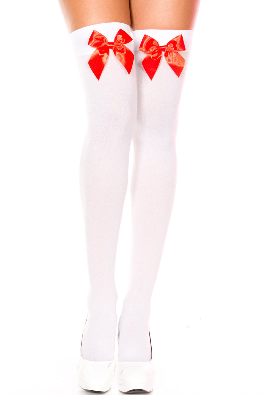 Bow Top Opaque Thigh Highs