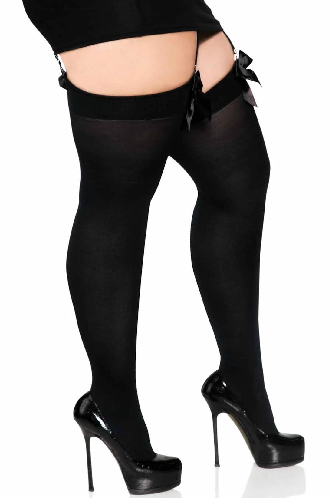 Bow Top Opaque Thigh Highs