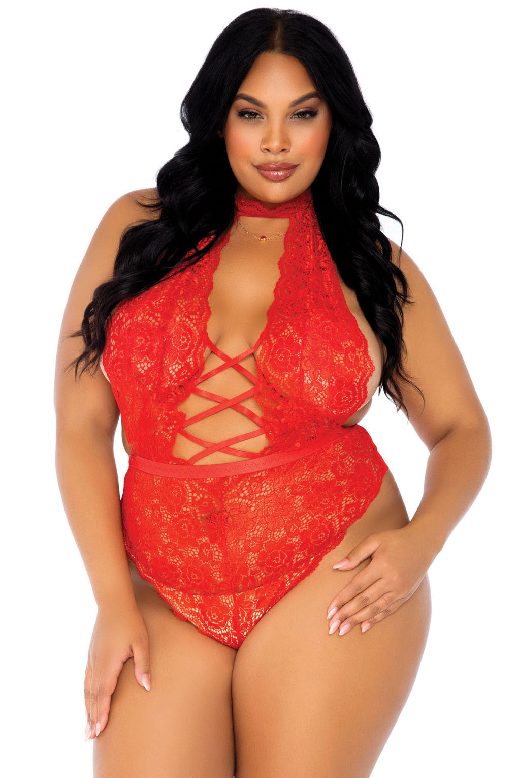 Backless Lace-Up Crotchless Teddy