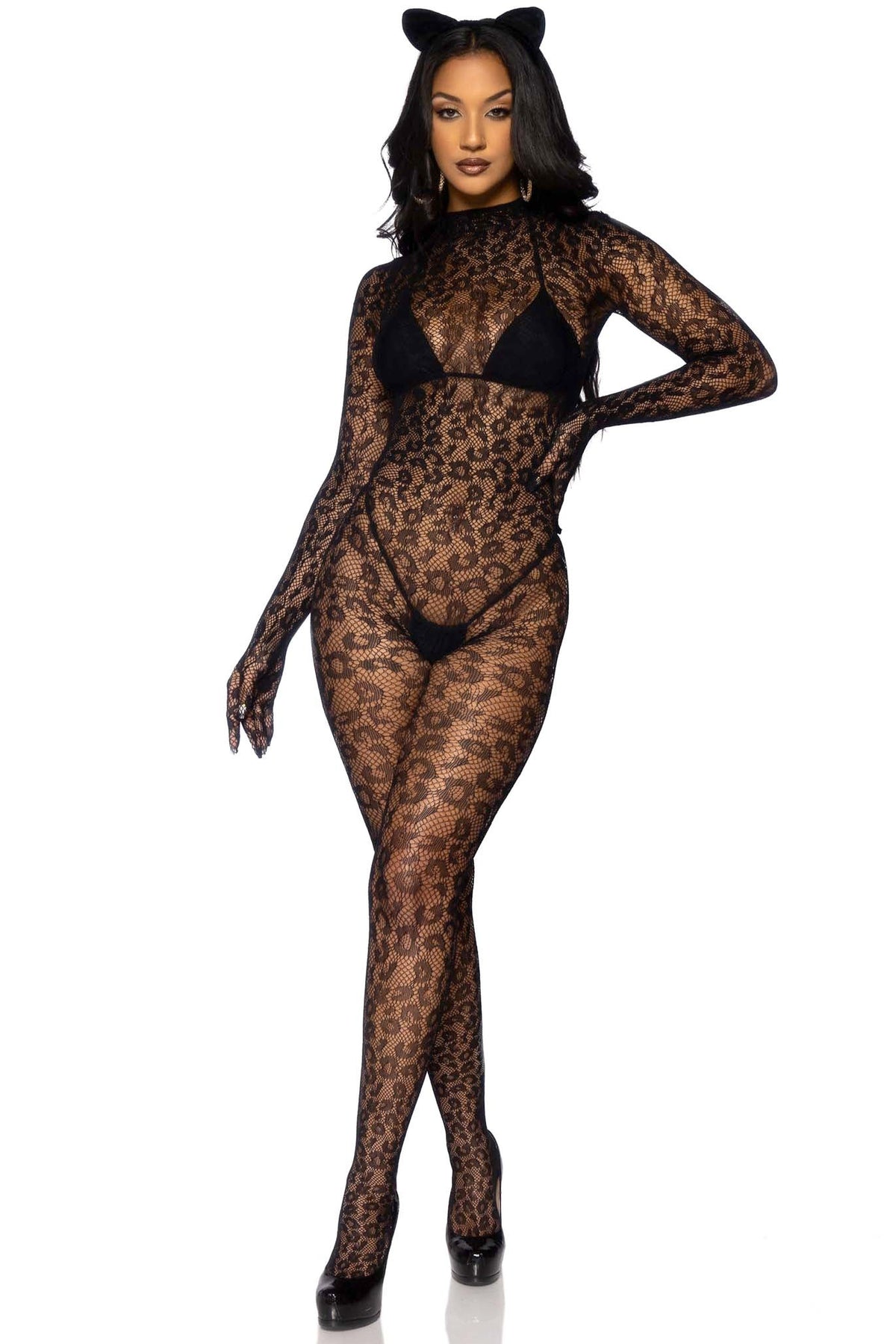Seamless Leopard Gloved Catsuit
