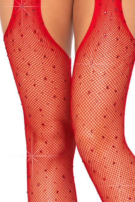 Rhinestone Fishnet Suspender Pantyhose