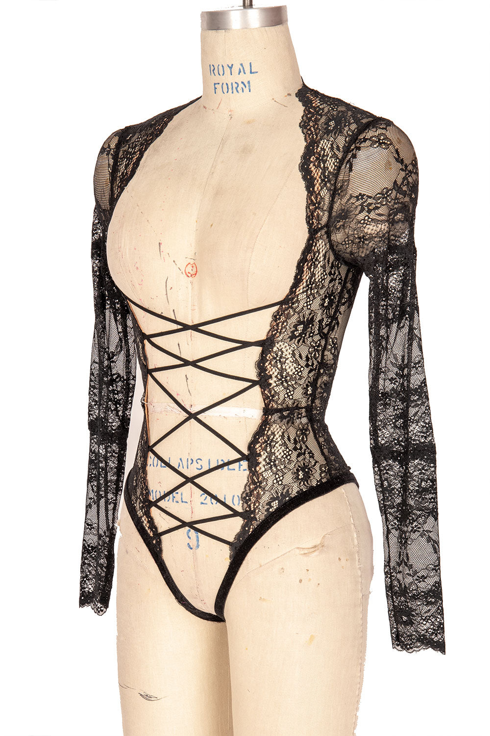 Grace Crotchless Long Sleeve Lace-Up Front Teddy