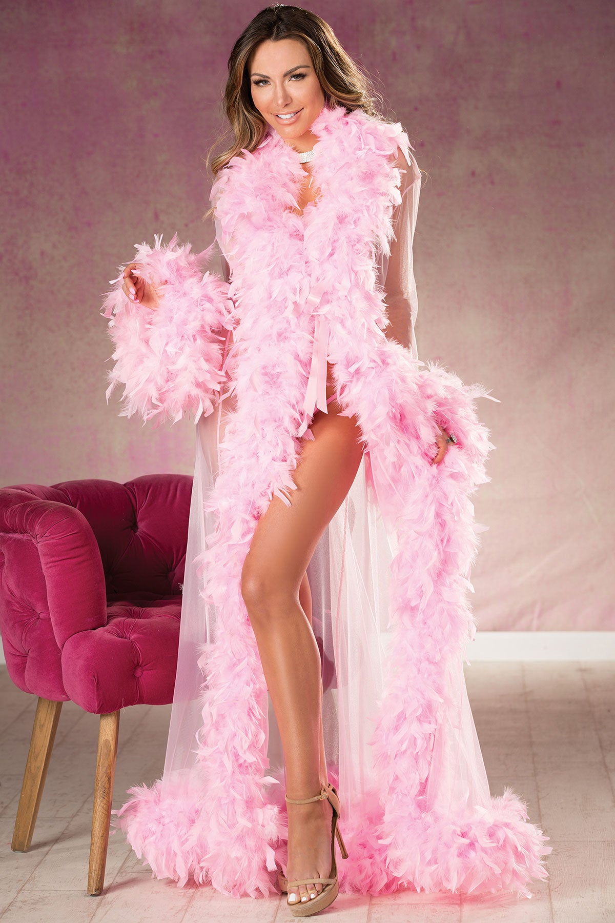 Long Sheer Chandelle Feather Robe