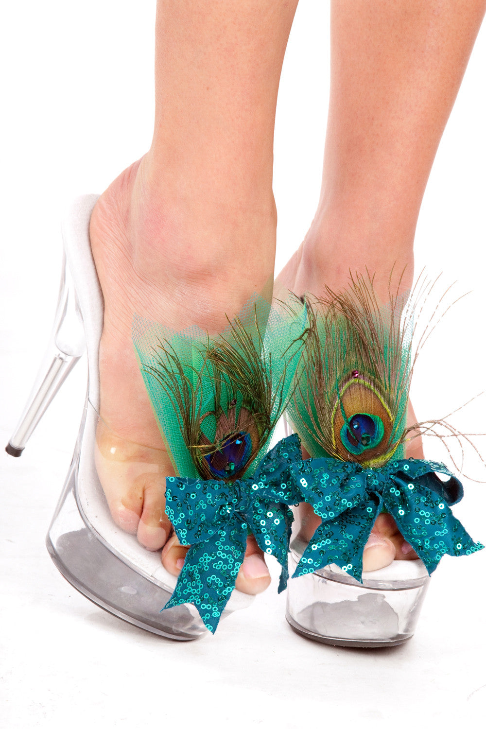 Sequined Peacock Shoe Clips