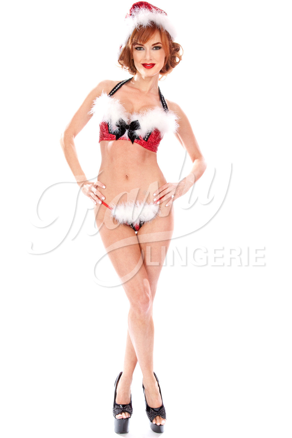 Sequined Christmas Vixen Thong with Marabou