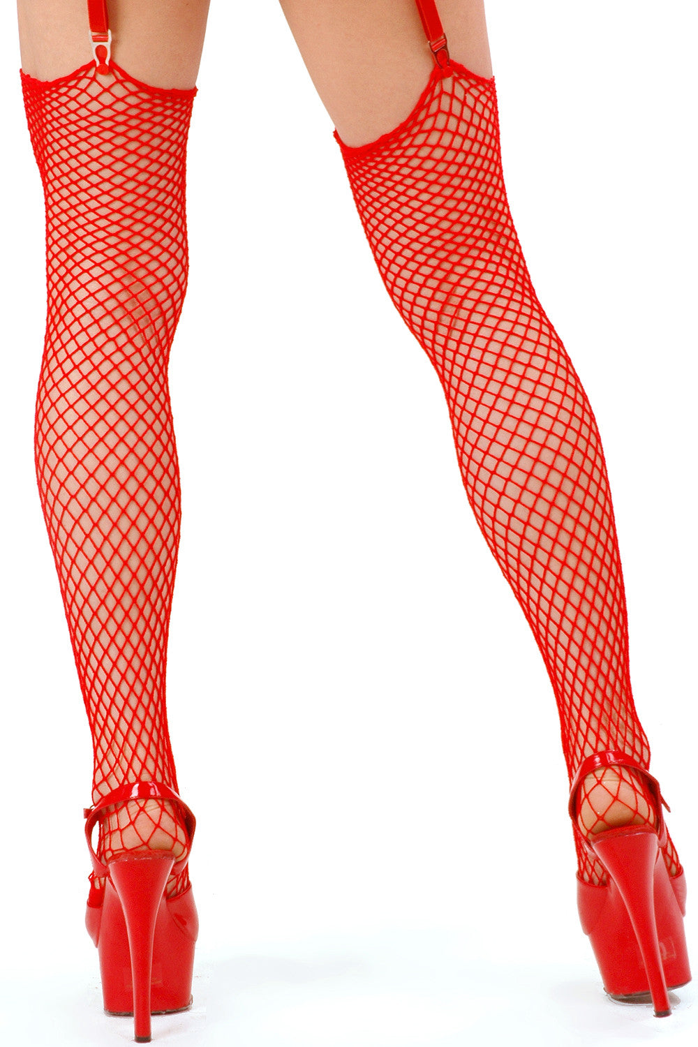 RED Diamante fishnet suspender tights