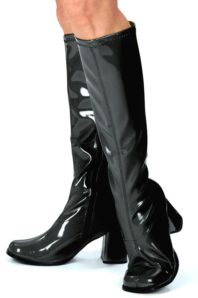 Black patent leather gogo boots hotsell