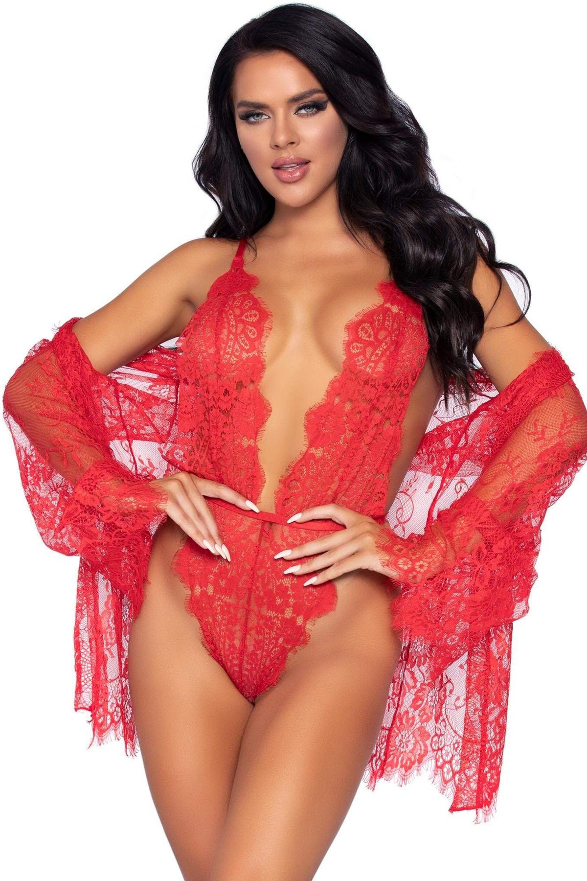 Floral Lace Teddy & Robe Set